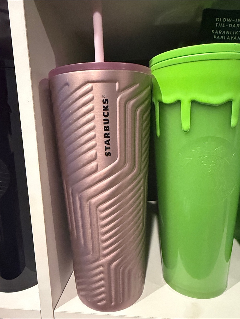 Starbucks Metallic Rose Gold Tumbler with Pink Straw